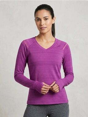 JOCKEY Striped Space Dye Athletic Top, Women’s M, Plum